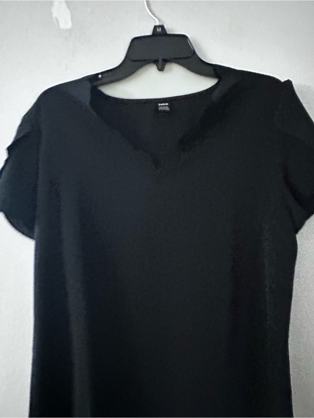 Black Women's scalloped-Neck Short Sleeve Top